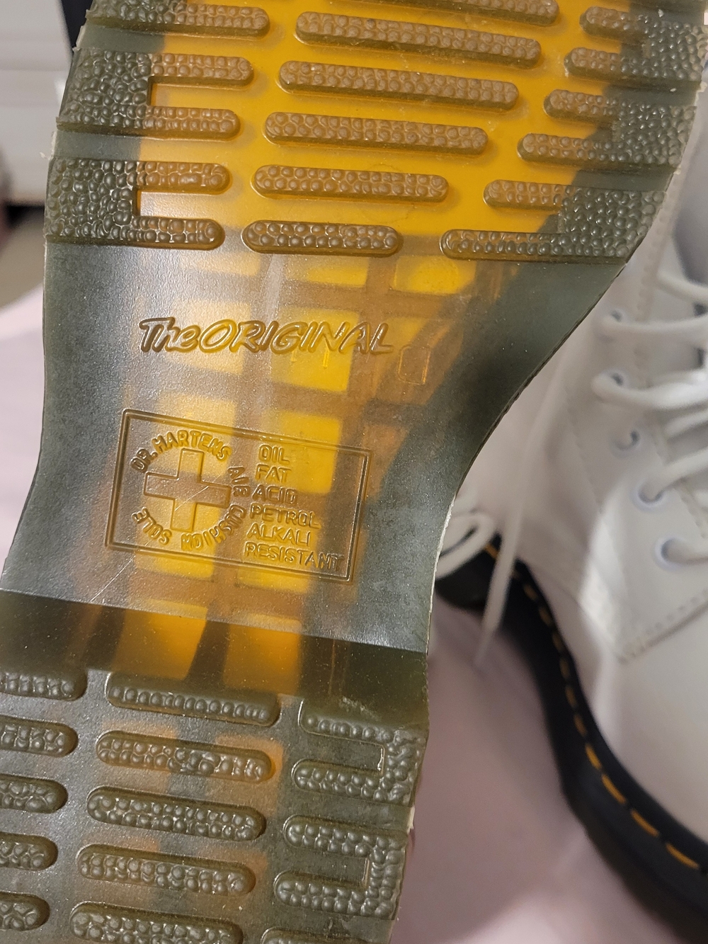 Dr. Martens The Original White Lace-Up Boots with Yellow Stitching